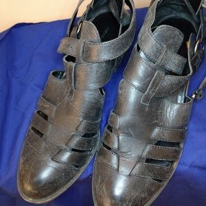 Black leather treasure & bond cutout booties